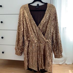 LULUS 4SI3NNA Gold sequin long sleeve romper